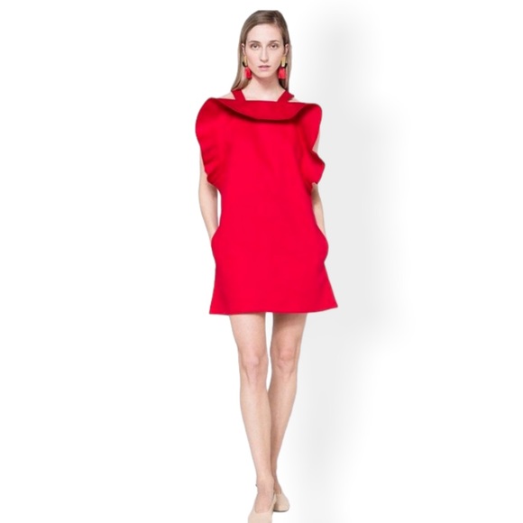 NWT Toit Volant Women's Monica Ruffle Flare Shift Short Dress Red Size Small - Picture 2 of 11